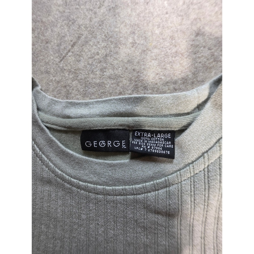 George Mens XL Sage Green Ribbed Cotton Short Sleeve Crew Neck‎ T-Shirt ID 1706